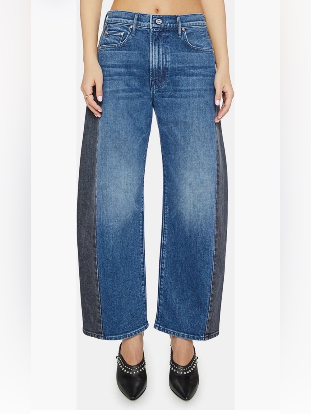 NWT MOTHER Lil’ Half Pipe Flood Jeans Black and Blue Size 31